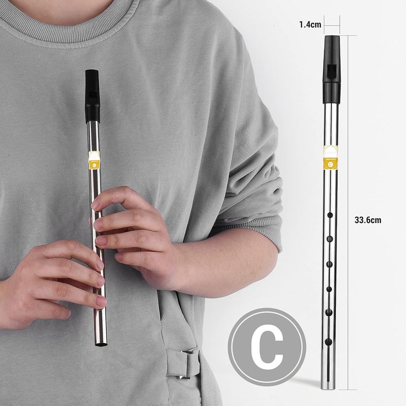 summina Irish Whistle Flute Key of C 6 Holes Flute Wind Musical Instruments for Beginners Intermediates Experts, Gold,Silver - Image 2